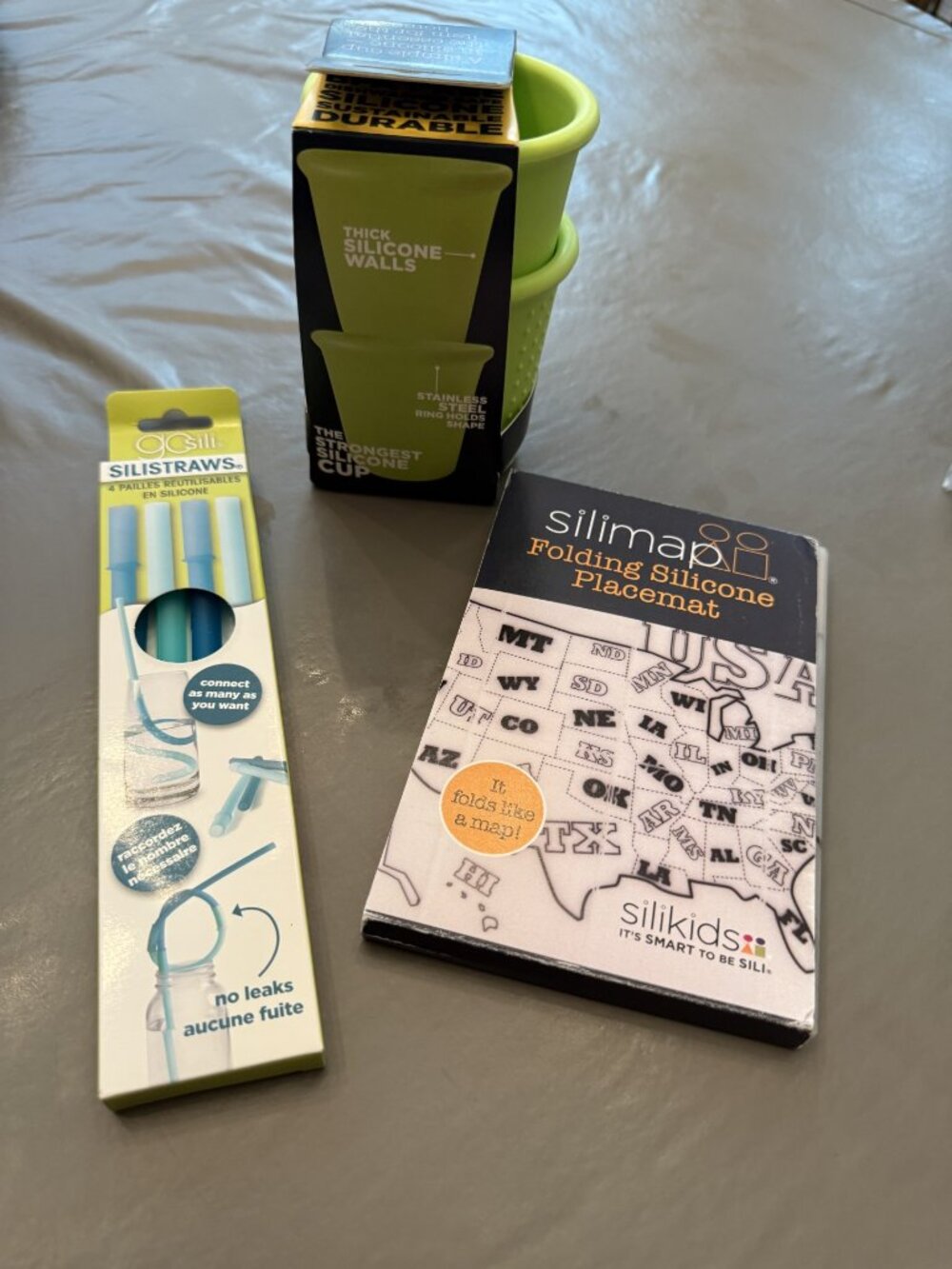GoSili reusable silicone placemat, cups and silistraws